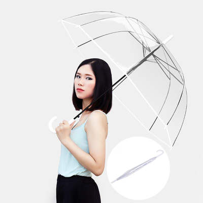 ร่มเเบบใส ร่มคุณภาพดี เนื้อร่มโปร่งแสง ด้ามยาว ร่มใส ร่มกันฝน ร่มแฟชั่นญี่ปุ่น สีขาว รุ่น ร่มคุณภาพดี umbrella