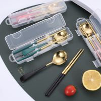 Portable Travel Tableware Set 304 Stainless Steel Dinnerware With Box Kitchen Chopsticks Spoon Dinner Set For Kid School Cutlery Flatware Sets