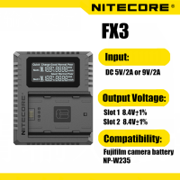 Nitecore ที่ชาร์จกล้อง QC สำหรับ FX3 USB ช่องคู่ GFX100SXT4 Keserasian dengan NP-W235 Bateri Kamera