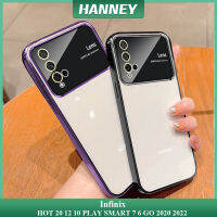 HANNEY สำหรับ Infinix HOT 20 12 10 PLAY SMART 7 6 GO 2020 2022เคสโทรศัพท์เลนส์ในตัวปกป้องกล้องหน้าต่างขนาดใหญ่เคสเคลือบอิเล็คโทรเพลทเคลือบนิ่มใสฝาหลังโปร่งใส MM-07