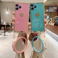 เคส Realme C51 C53 NFC เคสอย่างแข็งสุดหรูลดราคาใหม่ร้อนพร้อมแหวนกลมแหวนชุบส่องแสงเป็นประกายวิบวับการถูกรักเคสโทรศัพท์ REALMEC53ฝาหลัง