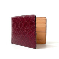 กระเป๋าสตางค์หนังวัวแท้ ลายเกล็ดปลา แดงเข้ม Wallet Bifold Embossed Fish Burgundy