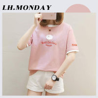 LH.Monday    ? เสื้อยืดสไตล์เกาหลีสุดน่ารัก ตัวอักษรปักอย่างดี   ?️ ลุคสตรีท เรียบง่ายและหลากหลาย เป็นมิตรกับผิว สะดวกสบาย?