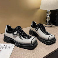 2021 New Women Shoes Mid Heel Mary Jane Lace-up Leather Shoes Color Matching Square Head Thick Bottom Temperament Ladies Shoes