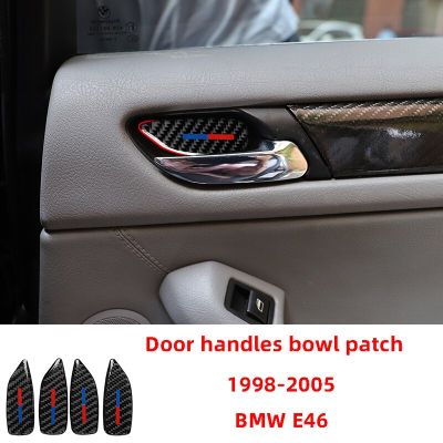 Carbon Fiber Car Inner Door Handles Bowl Decoration Patch Stickers For BMW 1998-2005 E46 Interior Accessories