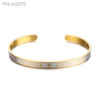 Fashion Jesus Cross Cuff Bangles For Women Gold Color Stainless Steel Bracelet amp; Bangle Adjustable Religious Jewelry Wedding