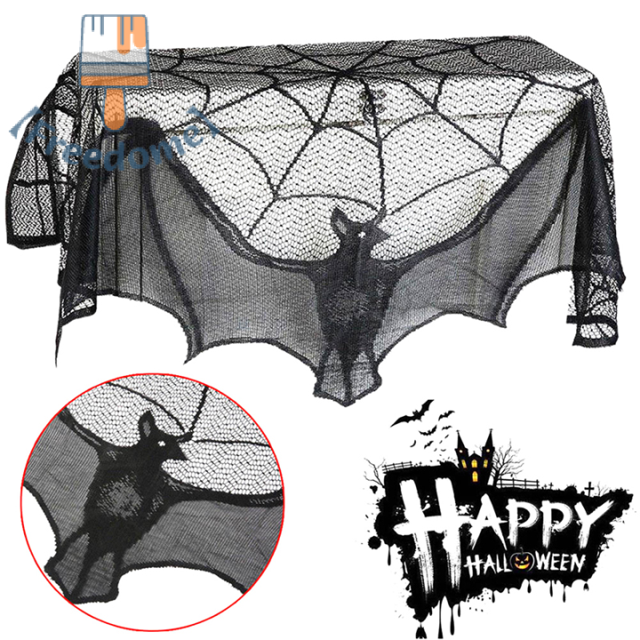 freedome-halloween-bat-table-runner-สีดำแมงมุมเว็บผ้าปูโต๊ะผ้าปูโต๊ะเตาผิงม่านสำหรับฮาโลวีนปาร์ตี้ตกแต่งบ้านสยองขวัญ-props