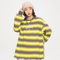 Womens Fashion Long Sleeve Tees Spring Mens Striped O-neck Vintage T Shirt Autumn Loose Gothic Couple Clothes Sweatshirt Woman