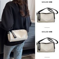 Summer wide shoulder strap cylindrical bag female 2023 new casual sports Messenger large capacity commuting nylon canvas bag 【QYUE】