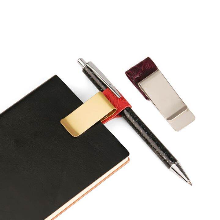 jw-1pc-metal-leather-holder-notebook-loose-memo-clip-bookmarks-school-office-supplies