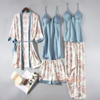 Pajamas Set Women Sleepwear Casual Satin Robe Suit Nightwear Lounge Wear V-Neck Soft Pyjamas Kimono Bathrobe Gown Lingerie