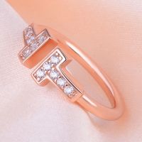 harm Vintage Zircon Crystal Double T Adjustable Open Ring Women Jewelry