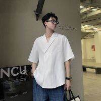 ฤดูร้อนบางส่วน Klein Blue High-End Design เสื้อแขนสั้นผู้ชายแฟชั่นวาฟเฟิลตารางเสื้อเรียบง่าย