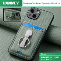 HANNEY สำหรับ Xiaomi Redmi 12C 11A 10C 10 9 9C 9A 9T 8 8A เคสโทรศัพท์คาร์บอนไฟเบอร์กันกระแทกเคสกันกระแทกกันการตกขนาดใหญ่กระเป๋าเก็บบัตรที่มีวงแหวนพับ C1-9ฝาครอบด้านหลัง