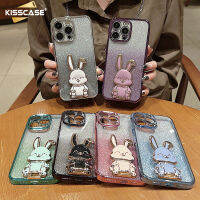 KISSCASE เคสโทรศัพท์หูกระต่ายชุบไฟฟ้าขอบตรงสำหรับ Iphone 11 12 13 14 Pro Max 14 Plus เคสแฟชั่นน่ารักกันกระแทกสำหรับ Iphone 12