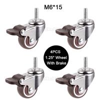 4PCS Mini 1.25 Mute Wheel With Brake Loading 20kg Replacement Swivel Casters Rollers Wheels With M6x15 Screw Rod GF171