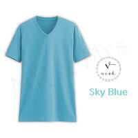 เสื้อยืดสีพื้น เสื้อคอวี เสื้อยืดคอวี T-Shirt ผ้าCotton (สีฟ้าใส)