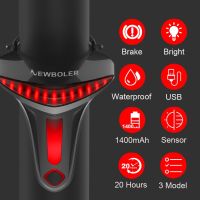 NEWBOLER Sensoring Brake Bicycle Tail Light Auto Star Stop USB Bike Lights LED Cycling Taillight Flashlight For Bike Accessories Shield  Netting