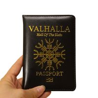 (ซองใส่หนังสือเดินทาง) ปกหนังสือเดินทาง Valhalla Dompet Travel เรื่องราวในตำนานที่ครอบคลุมสำหรับหนังสือเดินทาง Pu หนังสีดำซองใส่พาสปอร์ตปกหนังสือเดินทาง