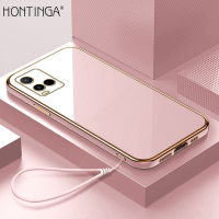 Hontinga เคสโทรศัพท์สำหรับ VIVO Y21T Y33T,เคสแฟชั่นสีทึบหรูหราชุบโครเมี่ยม TPU ทรงสี่เหลี่ยมคลุมทั้งหมดเคสป้องกันกล้องเคสยางกันรอยสำหรับเด็กผู้หญิง