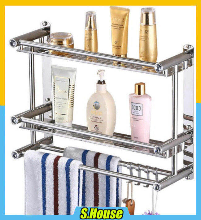 Rack Shelf Organizer Storage Toilet Bathroom Towel Hook Bar Hanger Rak ...