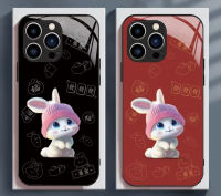 เคสสำหรับ Apple iPhone โทรศัพท์แก้วกระต่ายภาพน่ารักปีใหม่2023 CNY 14 13 12 11 X XR XS 8 7 Mini Pro Max Plus Plus เคสแฟชั่นที่มีสไตล์ฝาหลังจาก GGQcase