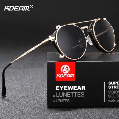 Kdeam Happy Clip On Sunglasses Men Removable Round Glasses Steampunk Women Carve Design Sunglass With Brand Box Cycling Sunglasses