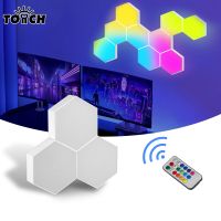 ♤◎ Remote Control Hexagonal Wall Colorful Light Creative Geometry Assembly LED Night Light for Iiving Room Bedroom DIY Decoration