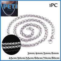 PETIHOME 3/4/5/6MM โชคเกอร์ เย็น พังก์ กอธิค ห่วงโซ่ข้าวสาลีถัก ปลอกคอโลหะ สร้อยคอสแตนเลส ลิงค์หนัก