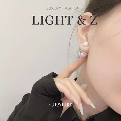 LIGHT &amp; Z ต่างหูสตรีสไตล์เกาหลีชุบ s925 เงินเข็มต่างหูมุกสองด้านเครื่องประดับหรูหรา