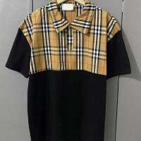 Yushu Kaus Polo Garis แต่งลูกไม้สำหรับผู้ชาย,เสื้อโปโลเข้ารูปสำหรับใส่แขนสั้นผู้ชายฤดูร้อน