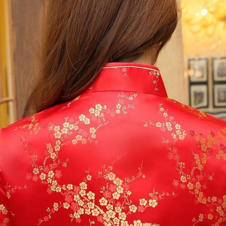ส่งเร็วพิเศษ-chinese-traditional-costumes-high-fashion-red-satin-long-sleeved-cheongsam-retro-high-quality-womens-dress-cheongsam