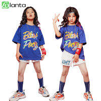 Lolanta หญิงสีฟ้าแขนสั้นสีดำเสื้อยืดหรือกางเกงขาสั้นสีขาวเครื่องแต่งกายเด็ก Hip-Hop Street เสื้อผ้าเต้นรำทุกวันเสื้อผ้าหลวมเสื้อผ้าลำลอง