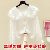 COD ✕ vffe899 Doll collar chiffon shirt womens lace edge large娃娃领雪纺衬衫女式蕾丝边大翻领休闲百搭宽松长袖衬衣潮小软猫服装专卖店3.13