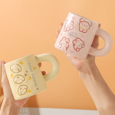 ถ้วยแก้วกาแฟถ้วยเซรามิกลายการ์ตูนแก้วคู่รักนมที่ดื่มในตอนเช้าถ้วยรูปหมีน่ารักพร้อมทำมือสนุกๆ