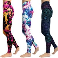 【cw】 Tie Dye Multicolor Print Leggings Workout Pants Push Up Gym