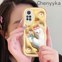 เคส Chenyyyka สำหรับ Xiaomi Redmi โน๊ต11 Pro Note 5G 11e 3D การ์ตูนถือดอกไม้ดีไซน์ใหม่เป็ดครีมกันกระแทกแบบใสคลื่นขอบเคสมือถือโปร่งใสลายกล้องถ่ายรูปเรียบง่ายอ่อนโยนฝาครอบป้องกัน