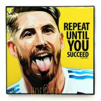 Sergio Ramos รามอส Real Madrid เรอัล มาดริด ราชันชุดขาว รูปภาพ​ติด​ผนัง​ pop art พร้อมกรอบและที่แขวน ฟุตบอล​ Football กรอบรูป​​ รูปภาพ