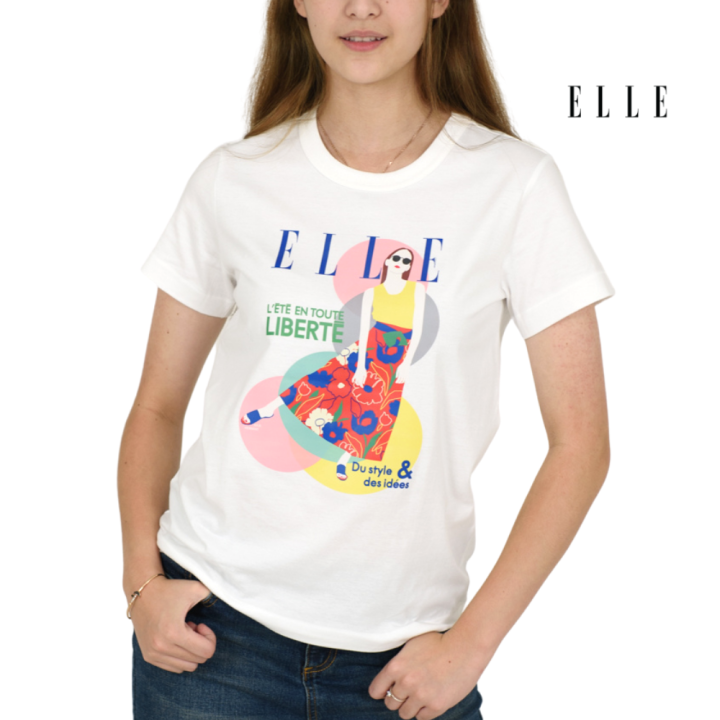 elle-boutique-เสื้อยืดสตรีคอกลม-แขนสั้น-สกรีนลาย-elle-limited-editions-w3k564