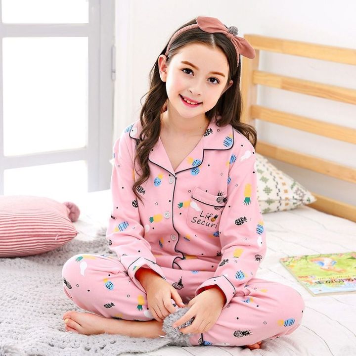 muji-high-quality-childrens-pajamas-womens-fall-and-winter-boys-long-sleeved-cotton-middle-aged-and-older-childrens-girls-princess-baby-autumn-home-clothes-set