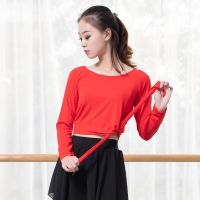 卍☜❆ 2021 Adult Womens Practice Clothes Round Neck Dance Clothes Jacket Side Tie Long Sleeves Modern Dance Examination Body Clothes