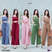 TT18488 Set 2 ชิ้น เสื้อสายเดี่ยว ทรงปล่อย + กางเกงขายาว ผ่าขา Set of 2 pieces. Tank top, loose shape + long pants with cut legs..