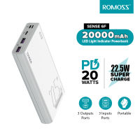 【COD+การจัดส่งในประเทศไทย】Romoss Sense 6F 22.5W Fast Charging 20000mAh พาวเวอร์แบงค์ LED Light Indicator พาวเวอร์แบงค์ USB+Type C Output, Type C+Micro+Lightning Input