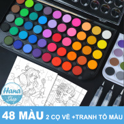 Màu nước solid water color 48,36,24 màu kèm cọ vẽ và tranh tô màu