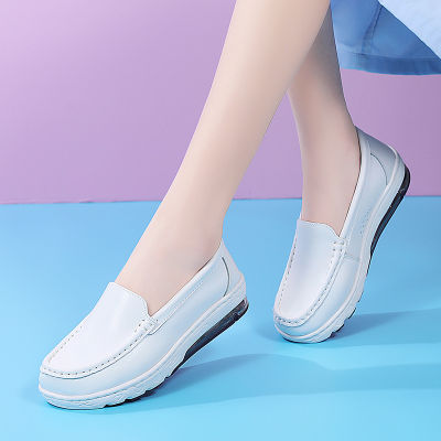 WCAN รองเท้ารองเท้าหนังแท้ผู้หญิง,รองเท้าผ้าใบพื้นนุ่มสีขาวรองเท้าพยาบาลรองเท้าลำลองรองเท้าผู้หญิงรองเท้าดูแล