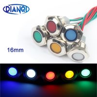 16mm Waterproof Metal Flat Round Indicat Signal lamp LIGHT 3-6V 12-24V 110-220V with wire red yellow blue green LED