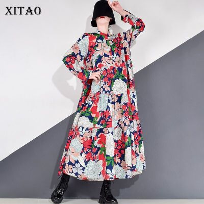 XITAO Dress Print Casual Women Long Sleeve Floral Dress