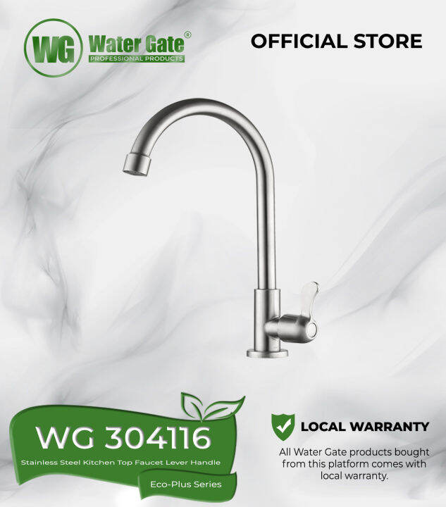 Stainless Steel Kitchen Top Faucet Lever Handle | Water Gate WG 304116 ...