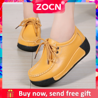 Zocn ใหม่รองเท้าแบนสำหรับผู้หญิงลื่นเวอร์ชั่นเกาหลีหญิงโลฟเฟอร์สบายสันทนาการเพิ่มมัฟฟินรองเท้าลิ่มหญิงหนังลูกไม้ขึ้นรองเท้าขนาดบวกรองเท้า 35-41