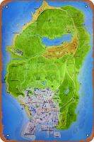 โจรกรรมรถยนต์แกรนด์5 Los Santos County Map ปาร์เก้ย้อนยุคโปสเตอร์โบราณป้ายดีบุกโลหะสำหรับบ้านบาร์กาแฟเครื่องตกแต่งฝาผนัง8X12นิ้วของขวัญ